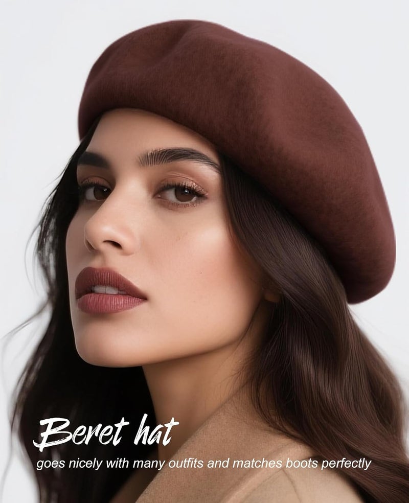Sumolux Women Beret Hat Wool Vintage French Solid Color Classic Winter Cap - Image 5